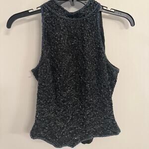 Papell Boutique Vintage beaded high neck top Small